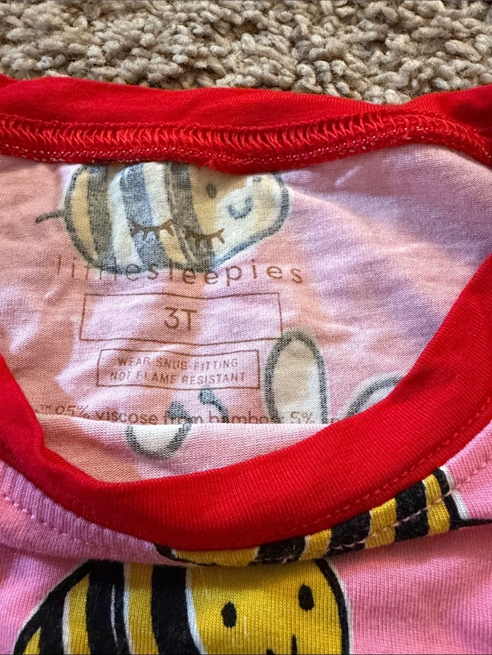 Little Sleepies Pink Bee Heart Pajama Set with Red Trim